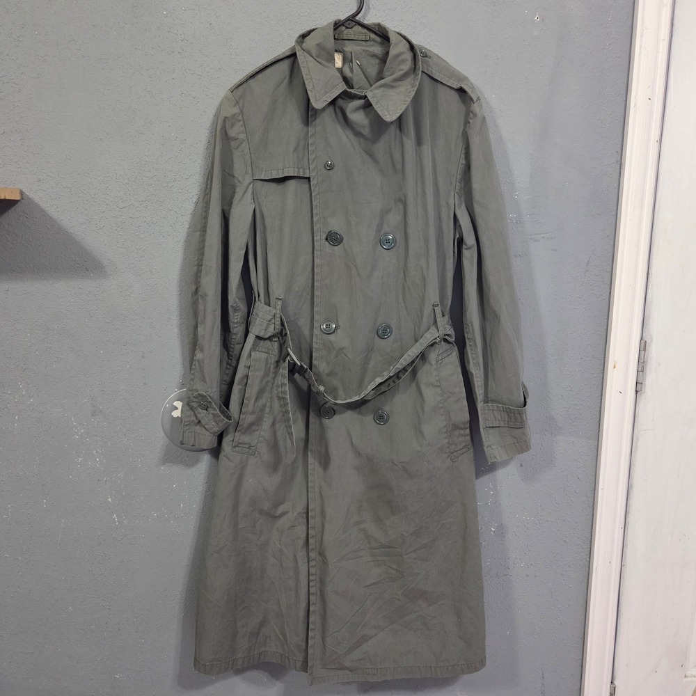 US Military Raincoat Men 38L Cotton Polyester Army Green Double Breasted Belted